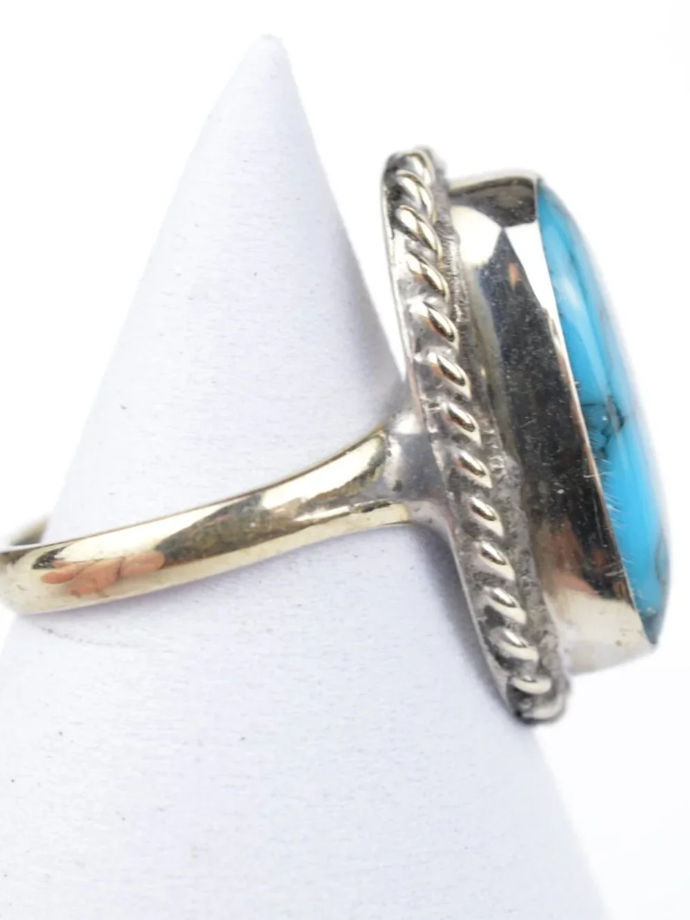 Vtg Navajo Sterling Silver Turquoise Ring Size 7 Twisted Rope Native American